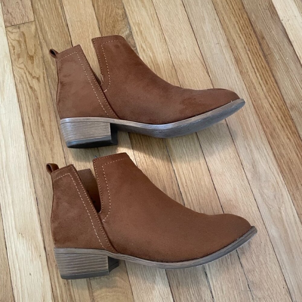 Journee Faux Suede Brown Caramel Color Bootie